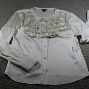 Vintage 90s Madison Size 6 Shiny Cream Ruffle Collar Blouse
